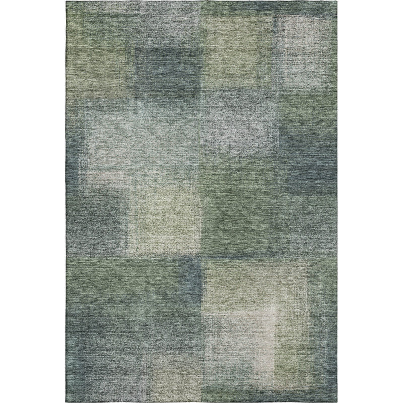 Premium Machine Washable Tweedy Olive Rug, Rectangle 8' x 10'