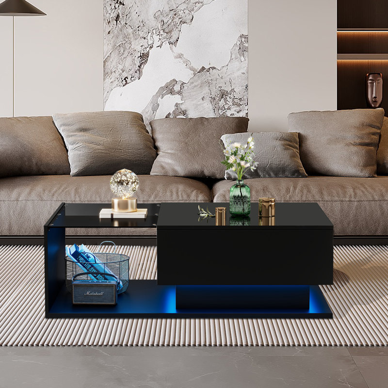 Solid Coffee Table with Storage, Black