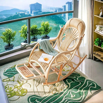 Chaise berçante manuelle en rotin naturel