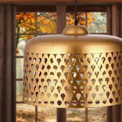 Sherrae 18"W Antique Brass Cutout Dome Pendant Light