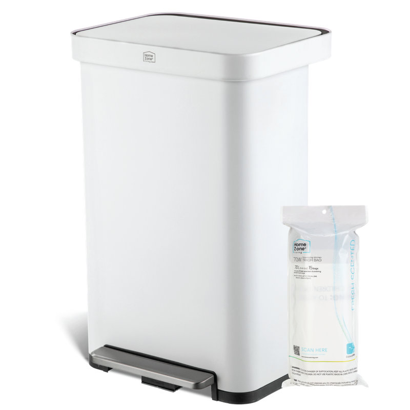 Grande poubelle de cuisine en acier inoxydable 19 gallons avec couvercle à fermeture douce et rebord à collerette, Blanc