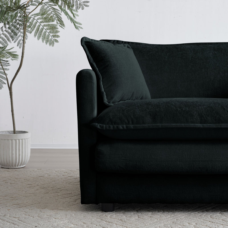 Tissu moderne 2 - Revêtement en chenille noire avec base en bois massif, matériau respirant et 4 coussins pour plus de confort.