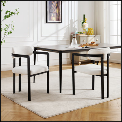 Modern Dining Room Chairs Set of 2, Mid-Century Upholstered Boucle with Metal Legs for Comfort and Style