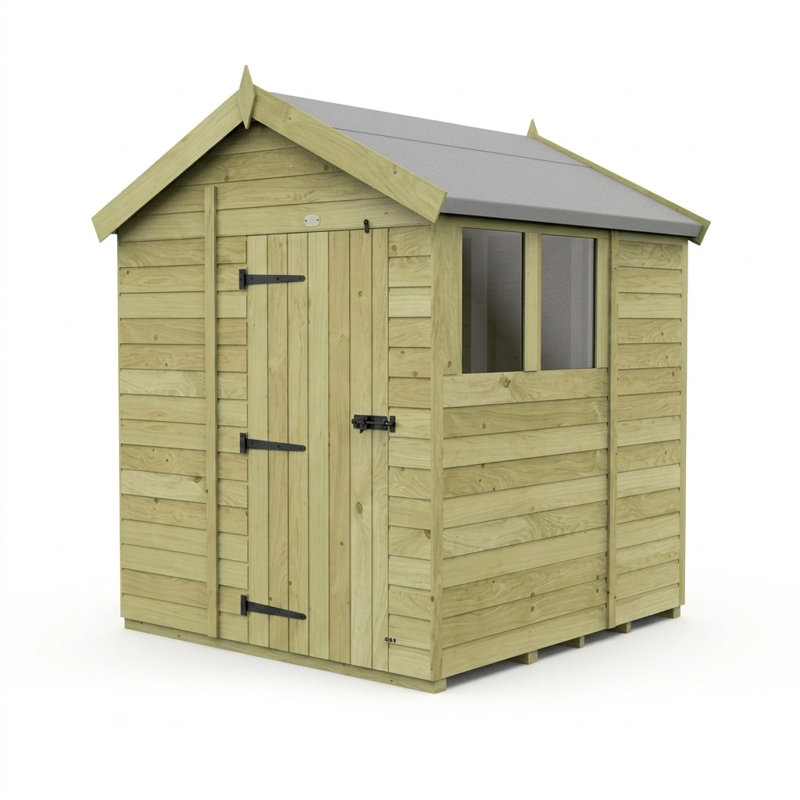 Total Sheds 7ft x 6ft Apex Garden Shed - Single Door - With Windows - Pressure Treated Timber - UK Manufactured