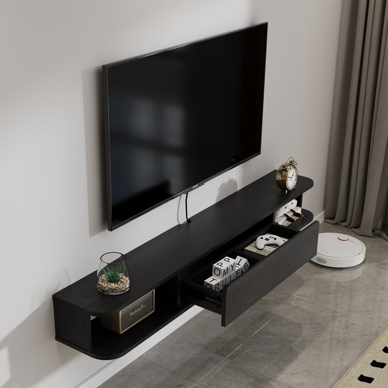 Meuble télé flottant avec tiroir et meuble télé mural, 7.04"H x 59"L x 9.76"W