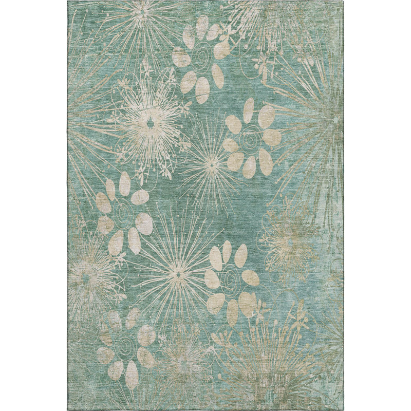 Premium Machine Washable Mayfield AMF2225 Floral Rug, Teal, 2'6" x 3'10"