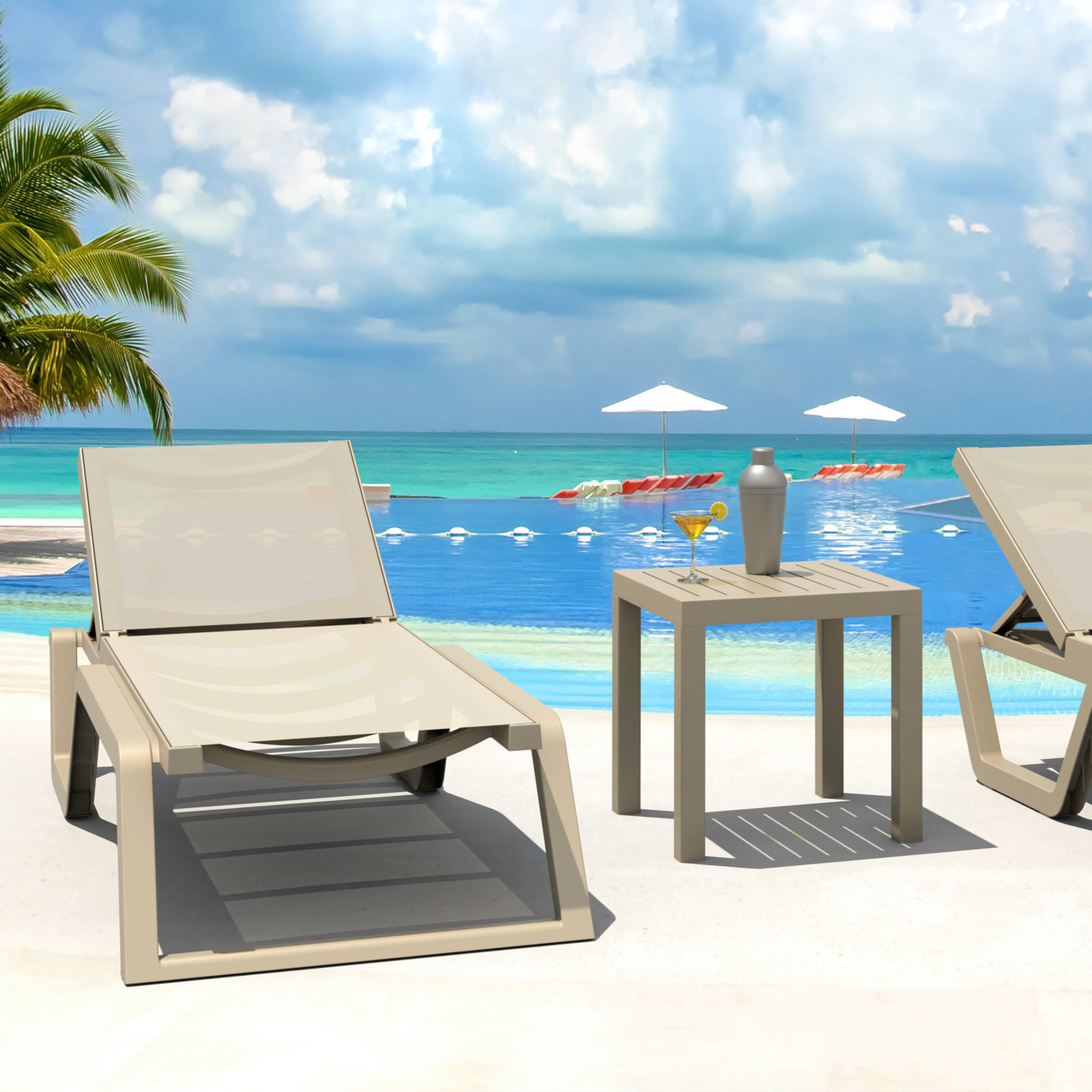 Rio Sling Chaise Lounge, Beige/Taupe