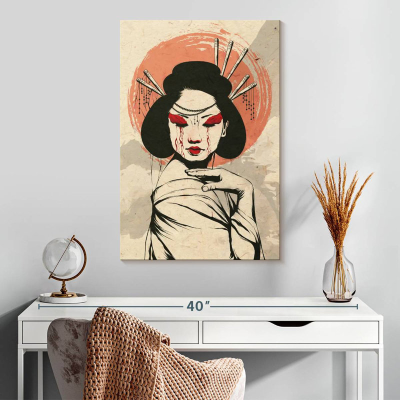 Portrait de femme japonaise Leisha Somber, H 30 po x l 20 po
