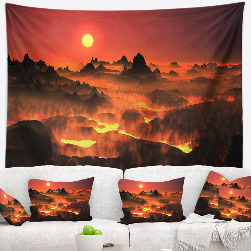 Tapisserie paysage paysage volcanique, H 32 po x l 39 po