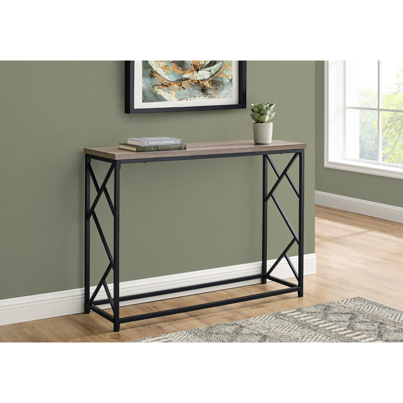 Console de salon étroite - plateau en stratifié brun et pieds en métal modernes
