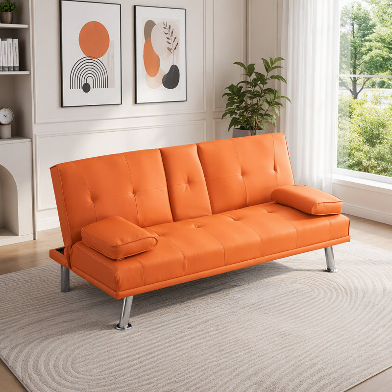 Canapé-lit pliant multifonctionnel avec table basse pour bureau, orange, Orange