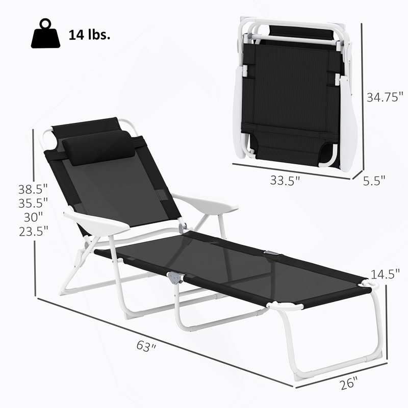 Chaise longue d'extérieur pliante, Noir
