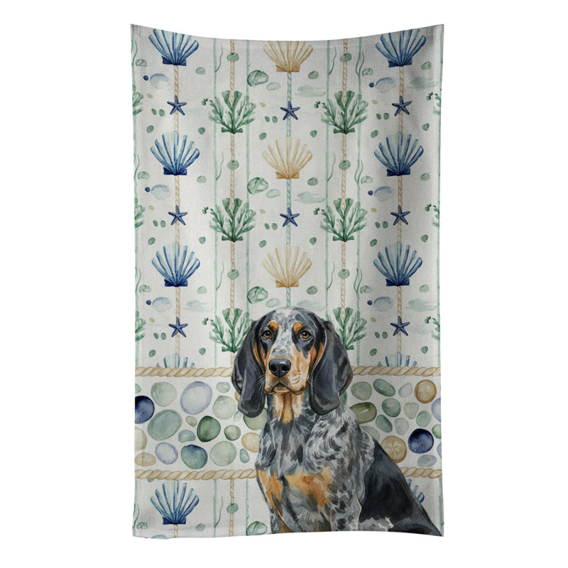 Serviette de cuisine blanche en verre de mer à épagneul tibétain blanc, Bluetick Coonhound