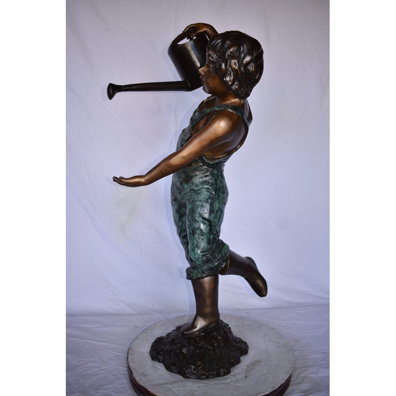 Standing Boy With Watering Can Bronze Statue Fountain - Size: 24" X  22" X 48"H.
