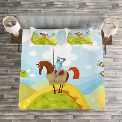 Adrika Green/Blue/Brown Microfibre Bedspread Set