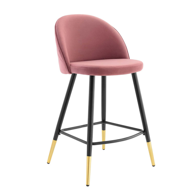 Cordial Bar Stools - Set of 2, Dusty Rose Velvet, Counter Stool (25" Seat Height)