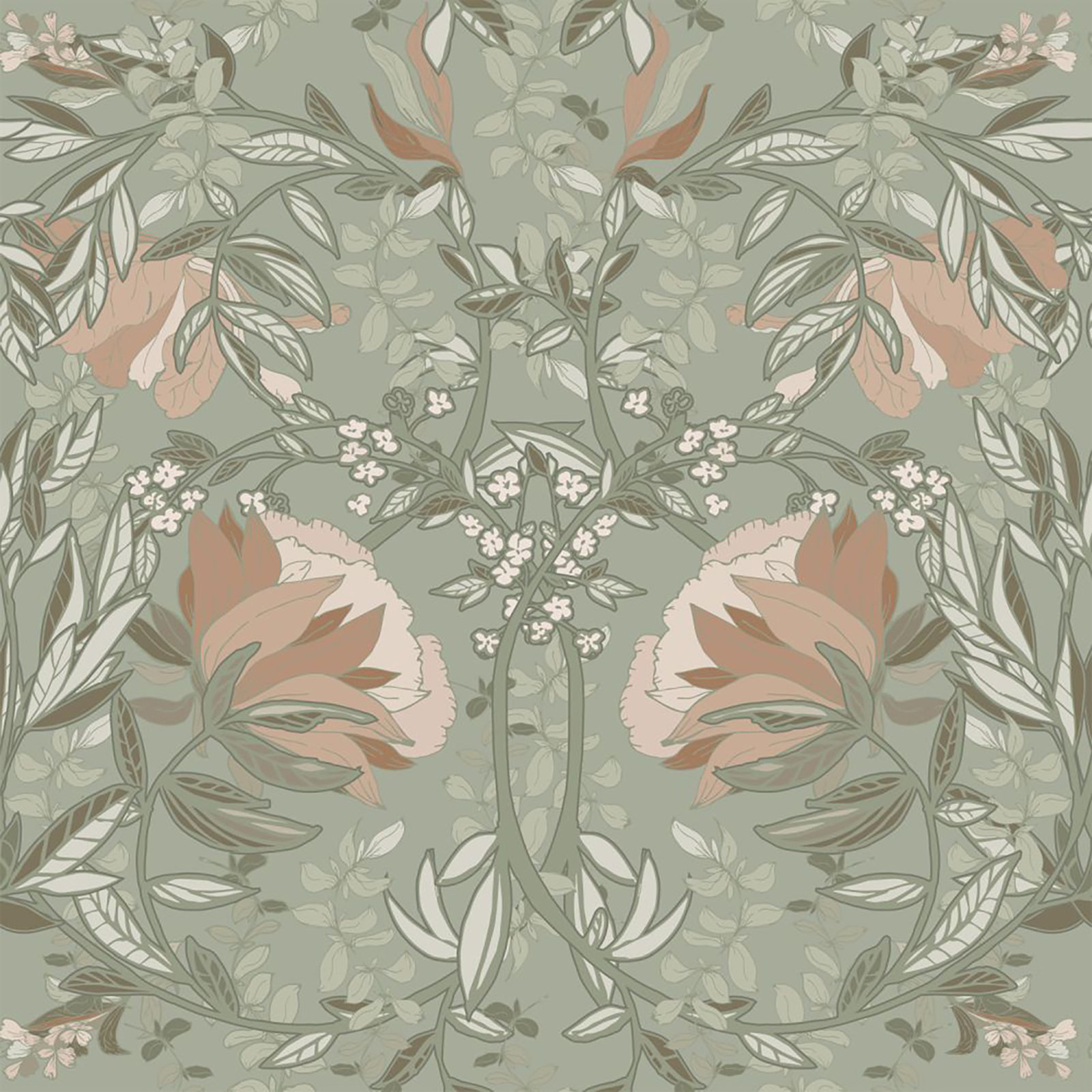 Floral Wallpaper Double Roll, Sage
