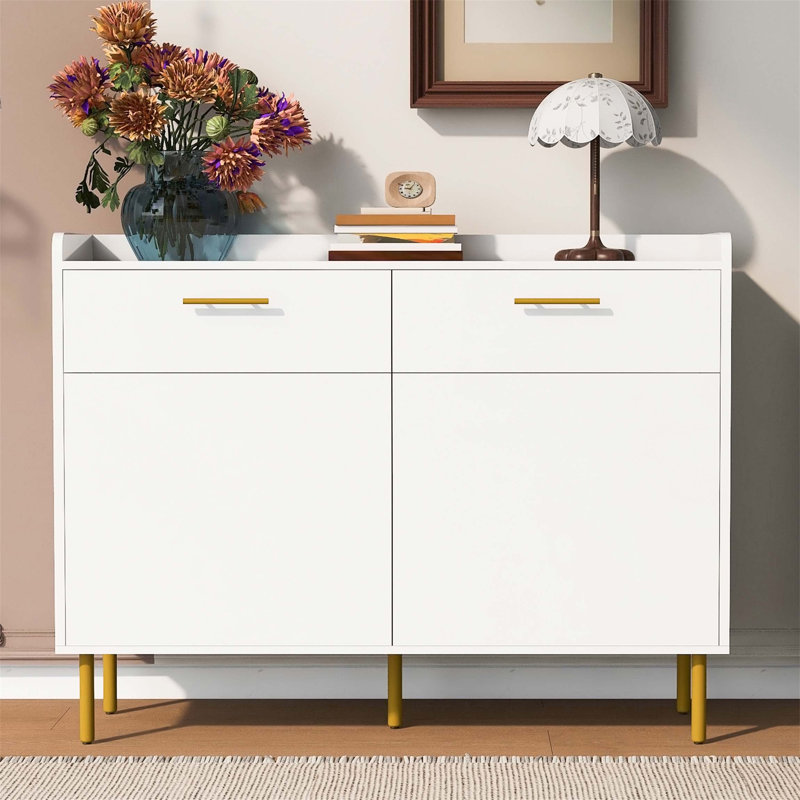 Armoire de rangement en bois avec tiroirs 47,20 po Jerina, Blanc
