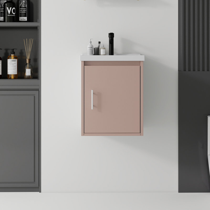 Meuble-lavabo suspendu de 40 cm avec lavabo, porte à fermeture douce, lavabo en céramique, meuble de salle de bain en contreplaqué, rose