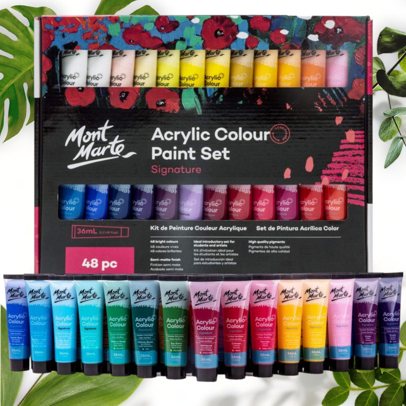 48 Semi-Matte Acrylic Paints Set 36ml Tubes