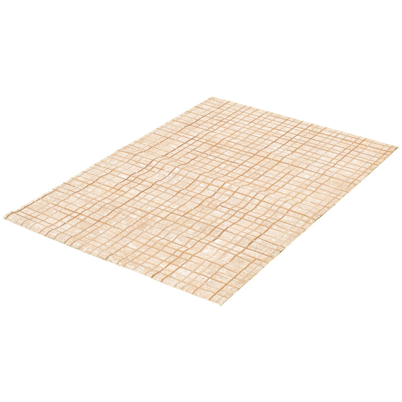 Tapis décoratif en cuir beige fabriqué à la main géométrique