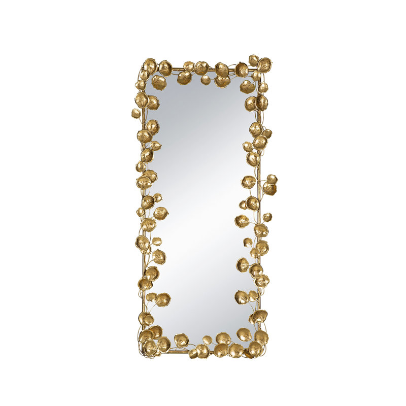 Full Length Mirror With Golden Leaf Accents, Floor Mirror For Bedroom And Living Room
