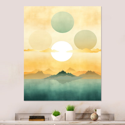 Green And Yellow Surnise Winds Shapes - Abstract Collages Metal Wall Art