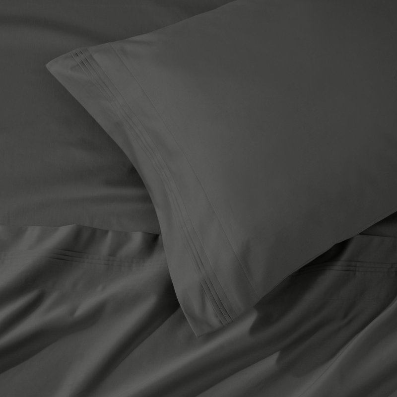 Ensemble de draps en coton égyptien 1000 fils Bba, Ensemble de draps pour grand lit avec 2 taies d'or, Gris