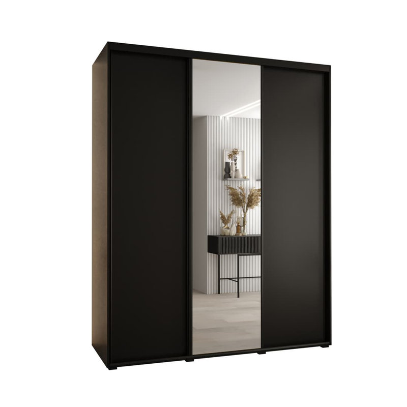 Carya 3 Door Manufactured Wood Wardrobe, Black, 205" H x 200" W x 60" D