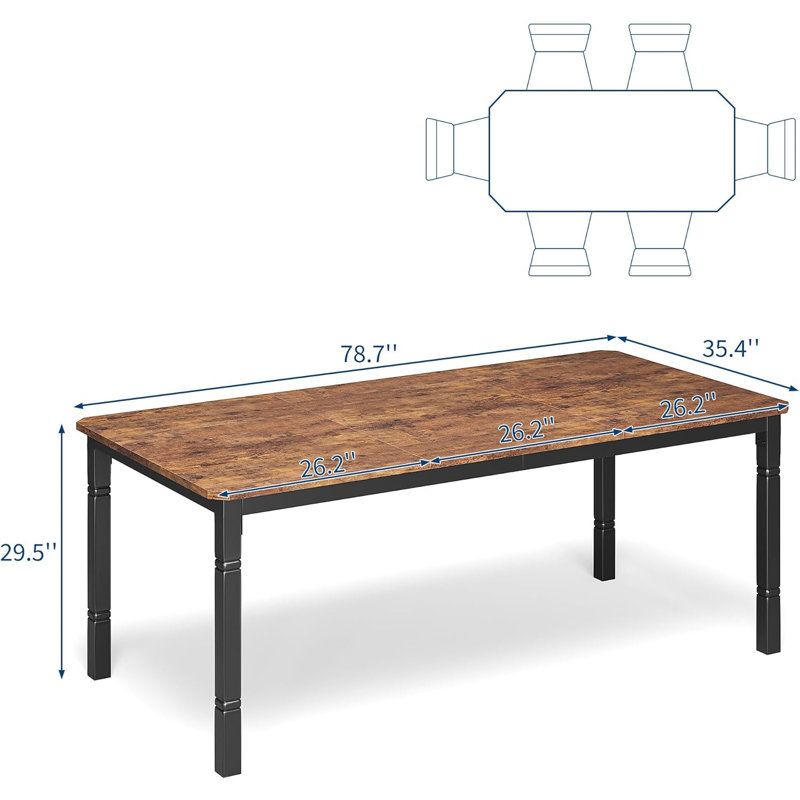 78.7" Farmhouse Dining Table for 6-8 People - Rustic Industrial Kitchen Table, Brown, Black