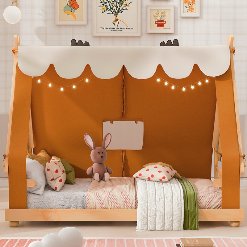Lit maison avec tente amovible et lumière, idéal pour les jeux imaginatifs et les siestes douillettes, pour les chambres d'enfants