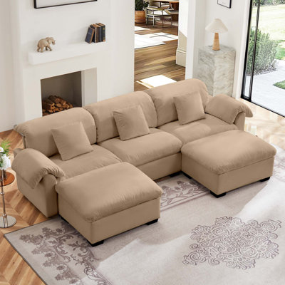 Grand canapé modulaire en forme de U à 3 sièges profonds avec sièges de rangement et 2 repose-pieds de rangement