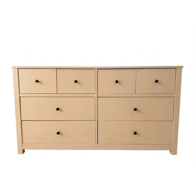 Commode 8 tiroirs en bois, armoire de rangement avec base de pilier pour la chambre à coucher, Jaune