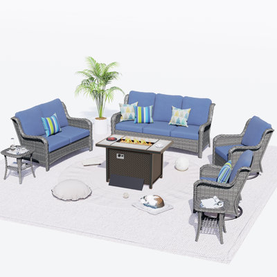 Ensemble de conversation d'extérieur pour 7 personnes avec coussins