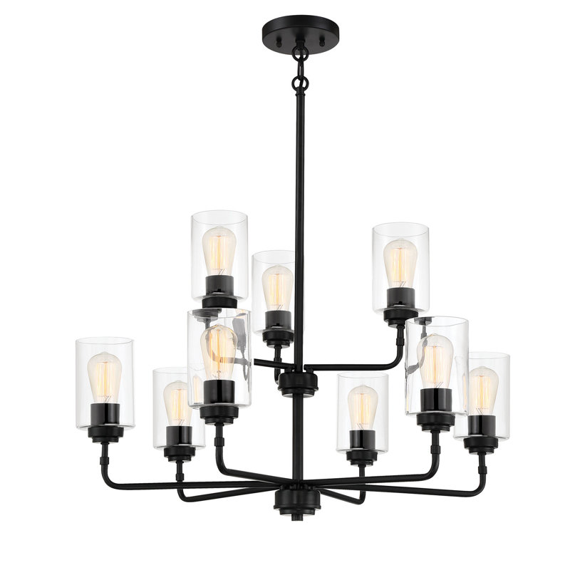 Lustre traditionnel 9 lumières à abat-jour Lariesha, Noir