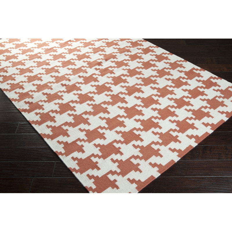 Tapis en laine rouille/ivoire handwoven à tissage plat Araliya, Rectangle 3 pi 6 po x 5 pi 6 po
