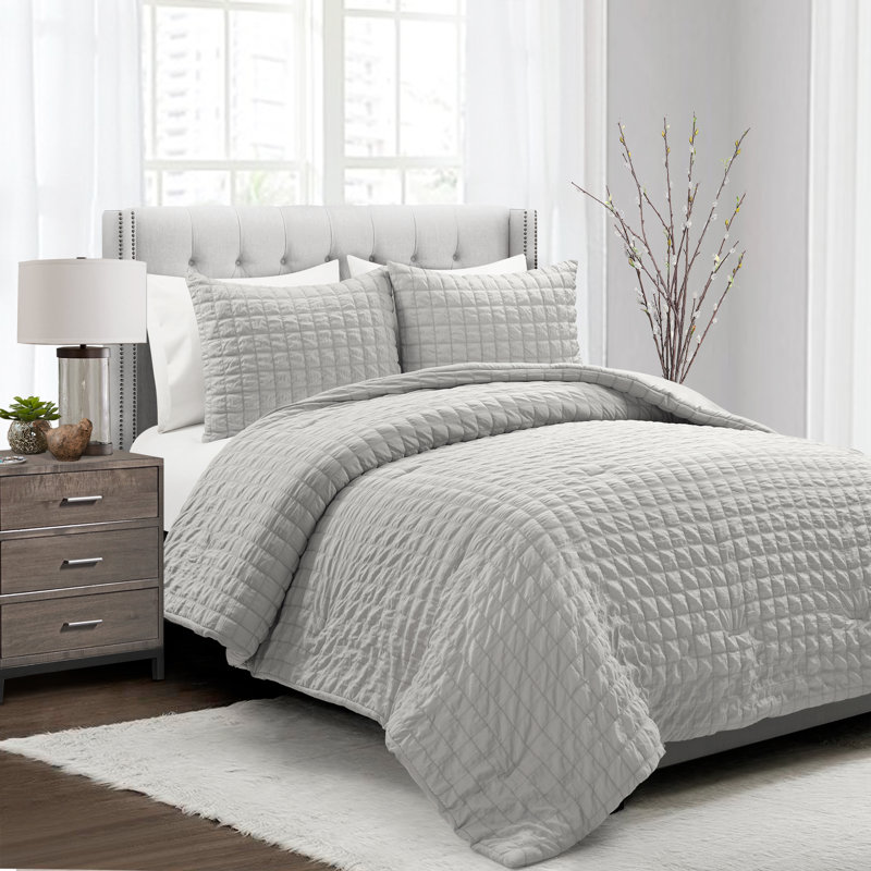 Ensemble d'édredon 3 pièces Crinkle, Très grand, Gris clair