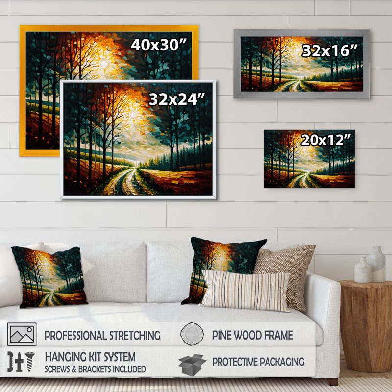 Mauriac, chemin coloré à travers la forêt III, H 30 po x l 40 po x P 1,5 po, Toile tendue