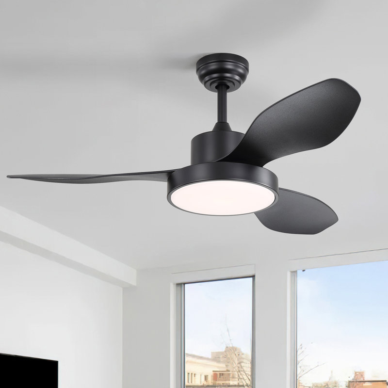 Damecia 47" 3-Blade Modern Ceiling Fan With LED Light and Remote Control, Black