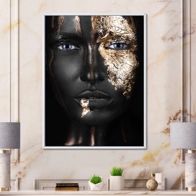 Bless international Portrait Of A Afro American Girl With Gold Makeup Framed  On Canvas Print  Reviews Wayfair