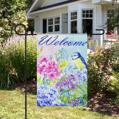 Drapeau extérieur bleu et mauve Welcome Bird