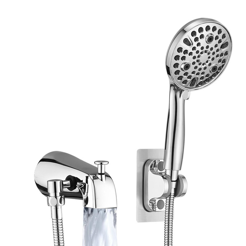 Robinet de baignoire avec douche à main à 8 modes, bec de baignoire à inverseur et tuyau en acier inoxydable