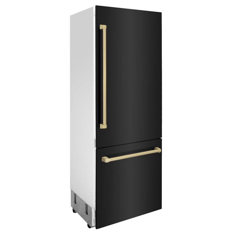 ZLINE 30 Autograph Edition 16.1 cu. ft. Built-in 2-Door Bottom Freezer Refrigerator with Accent, Black Stainless Steel