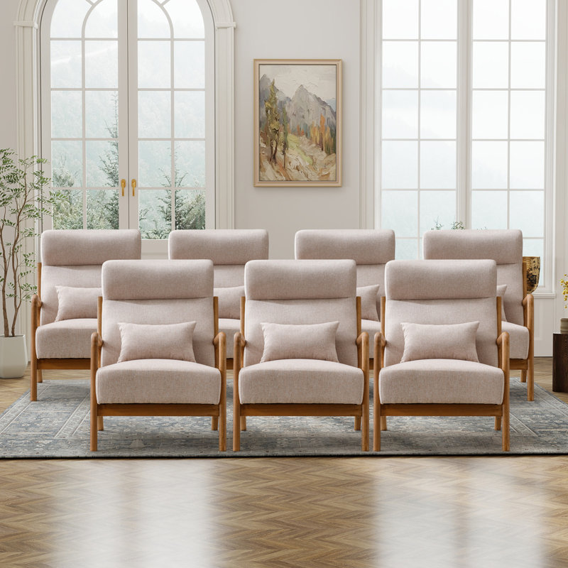 Cashel 26'' Wide Transitional Traditional Upholstered Accent Chair with Lumbar Pillow(Set of 7), Beige Linen