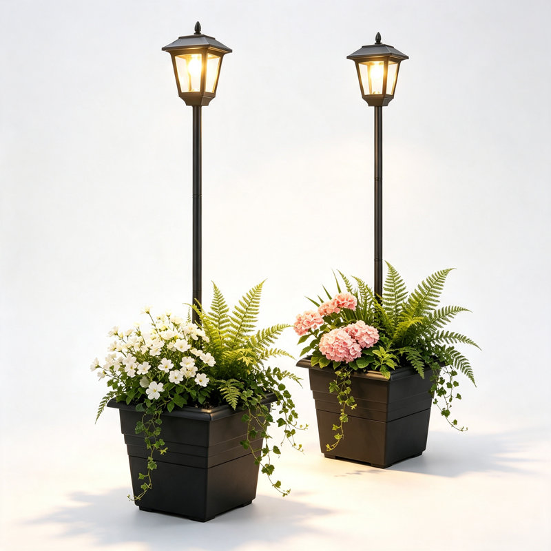 71" Solar Lamp Post (Full) with Planter Set of 2