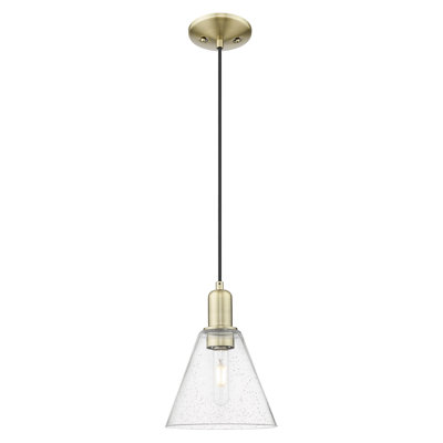 Arcadia - Benston - Mini-luminaire suspendu à cordon 1 lumière 8 po - Finition laiton antique - Abat-jour granuleux