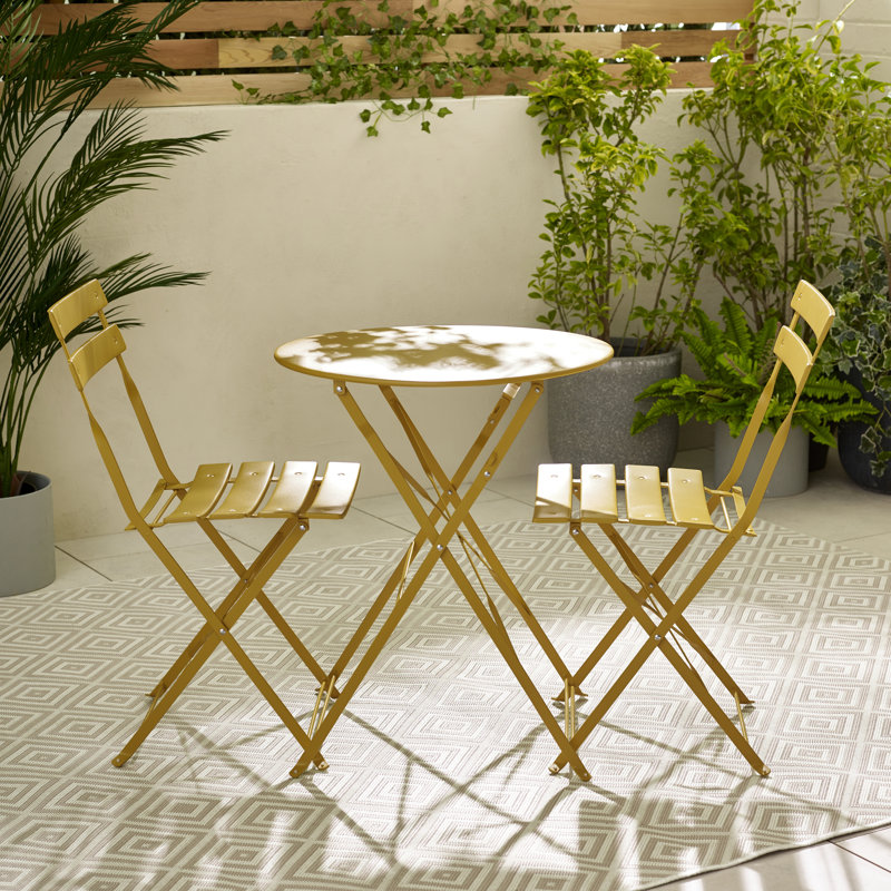 Laster Garden Dining Table Set With 2 Matching Dining Chairs - Patio Bistro Set for Modern Garden, Mustard