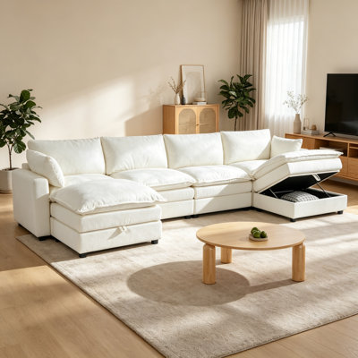 4 Piece Modern Chenille Upholstered Sectional With 2 Storage Ottomans