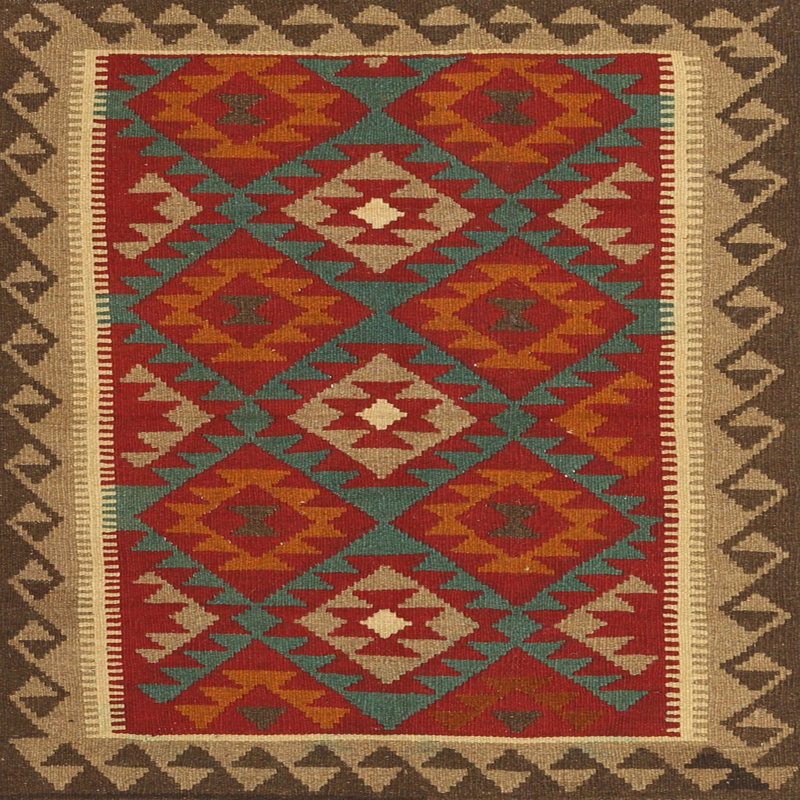 Tapis rouge / brun Southwestern, Carré 4 pi