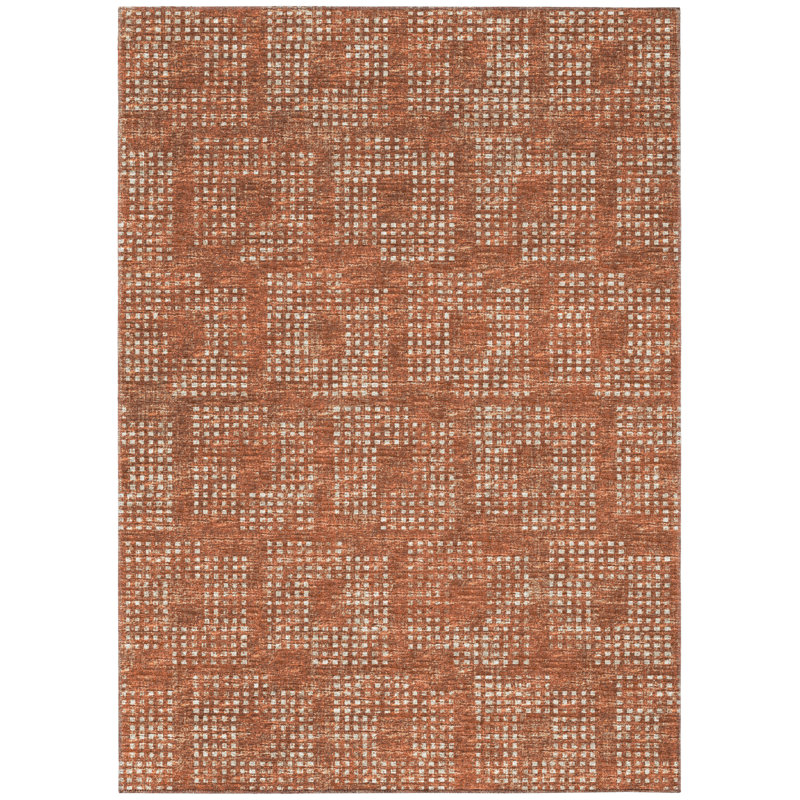 Tapis contemporain rouge pied-de-poule 3 po x 5 po, Rectangle 8 pi x 10 pi